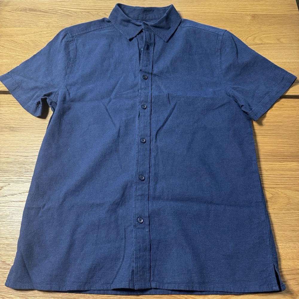 NEW Men's Navy Blue Linen Button Up Shirt - Size Small